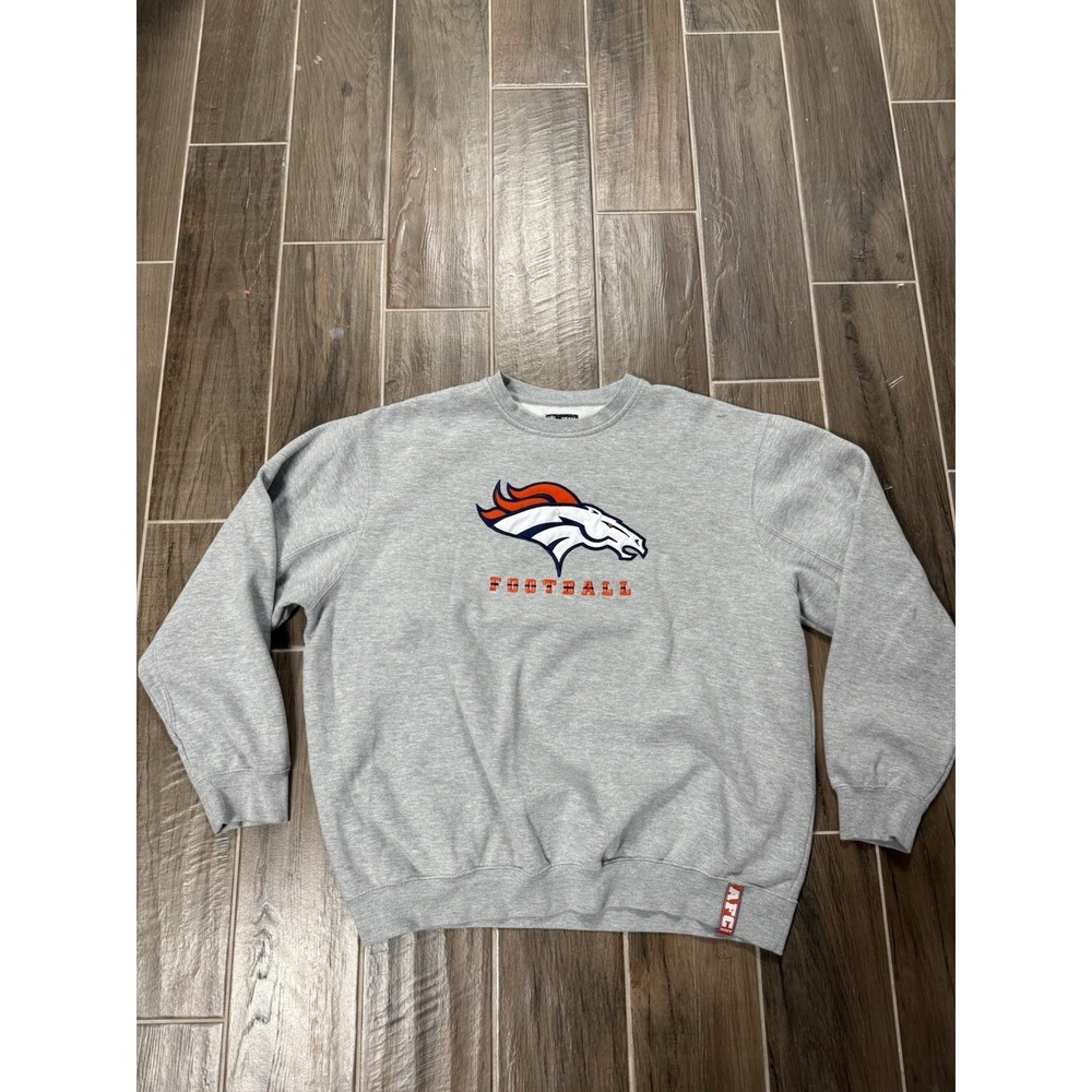 Denver Broncos NFL Team Apparel Sweatshirt Gray Crewneck Men's 2XL Football Logo